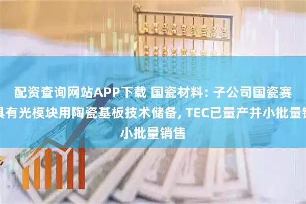 配资查询网站APP下载 国瓷材料: 子公司国瓷赛创具有光模块用陶瓷基板技术储备, TEC已量产并小批量销售